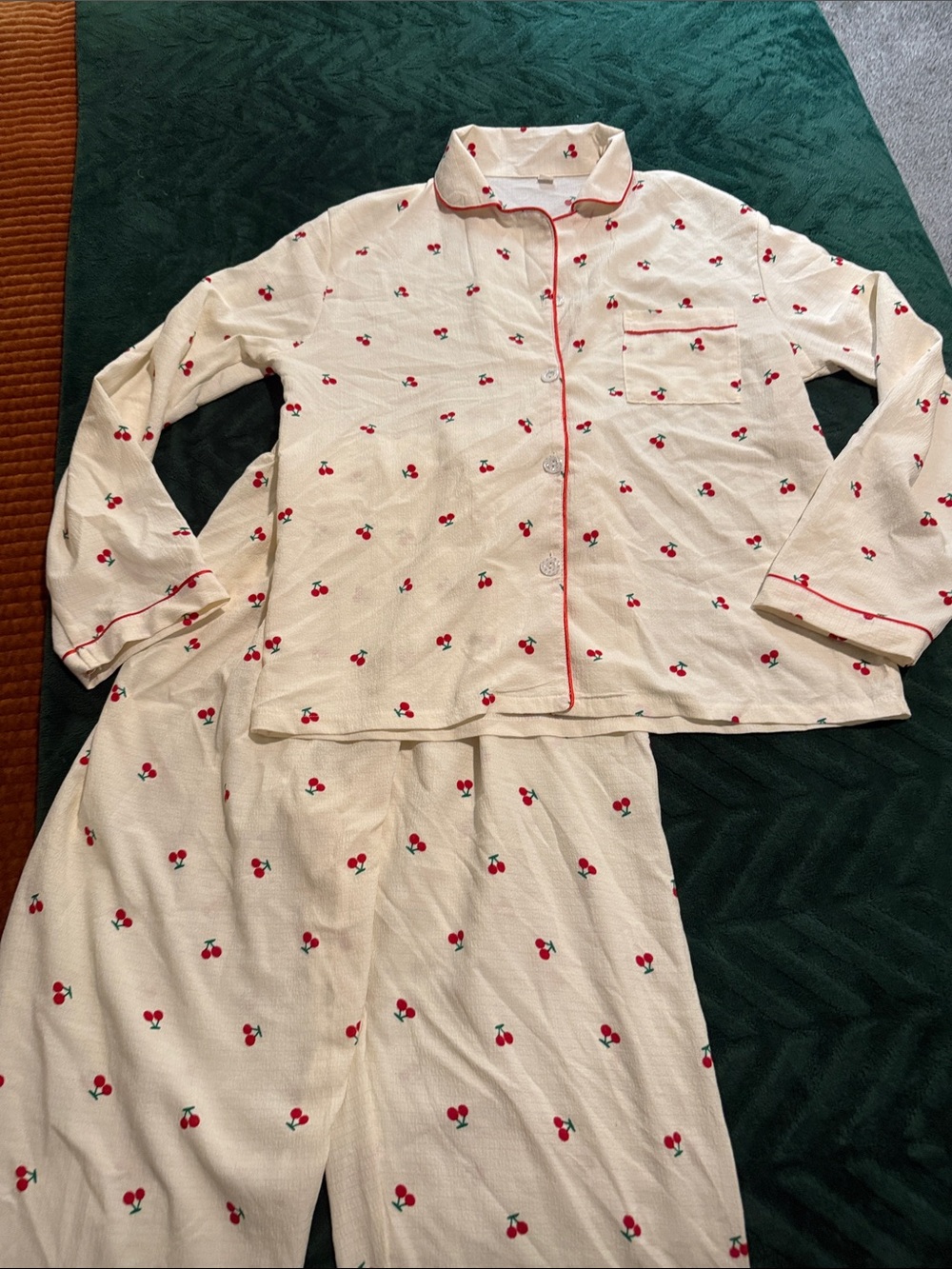 Kids Cream Cherry-Print Pajama Set